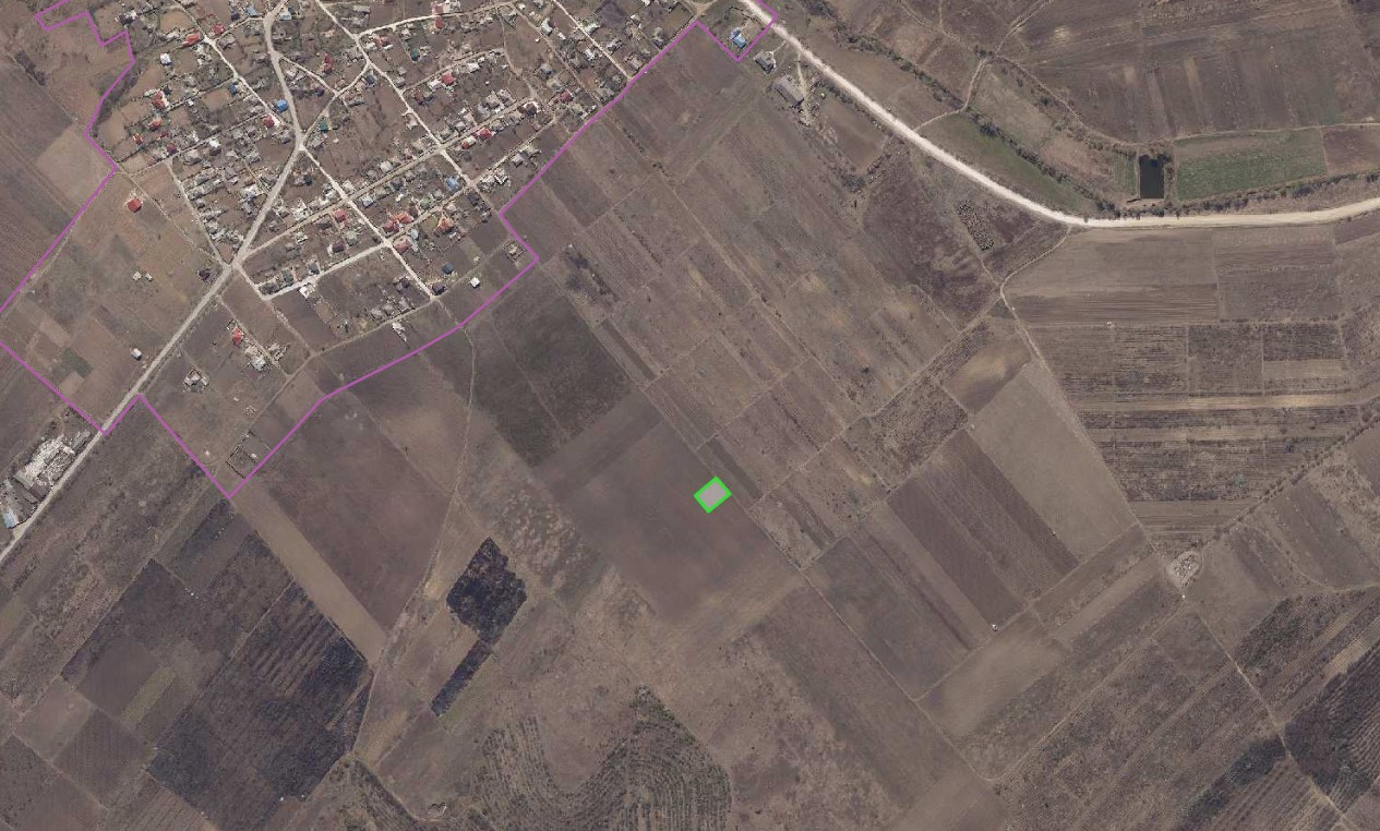 Imagine aeriană din planul tehnic Pojăreni, cu parcela proiectului conturată